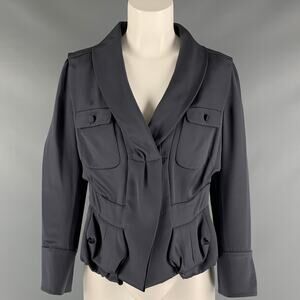 VALENTINO Size 10 Grey Silk Pleated Waist Blazer